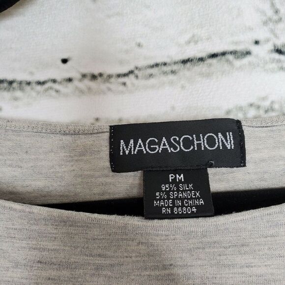 Magaschoni 3/4 Sleeve Silk Shirt Solid Gray Petite Medium casual square neck - Picture 2 of 6